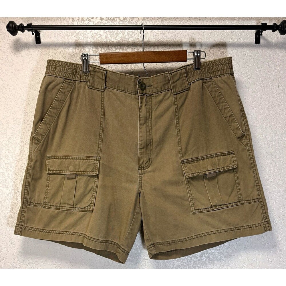 Roundtree & Yorke Cargo Men's 40 Khaki Cotton Twill Utility Shorts Multi Pocket